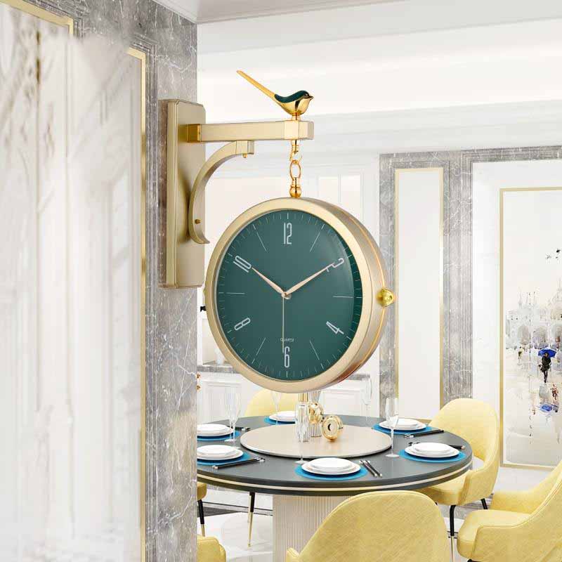 horloge murale double face moderne de gare pendule design vintage quartz oiseau dore
