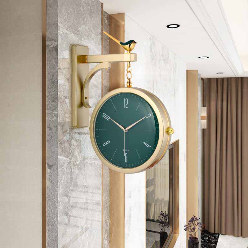 horloge murale double face moderne de gare pendule design vintage quartz verte dore salon