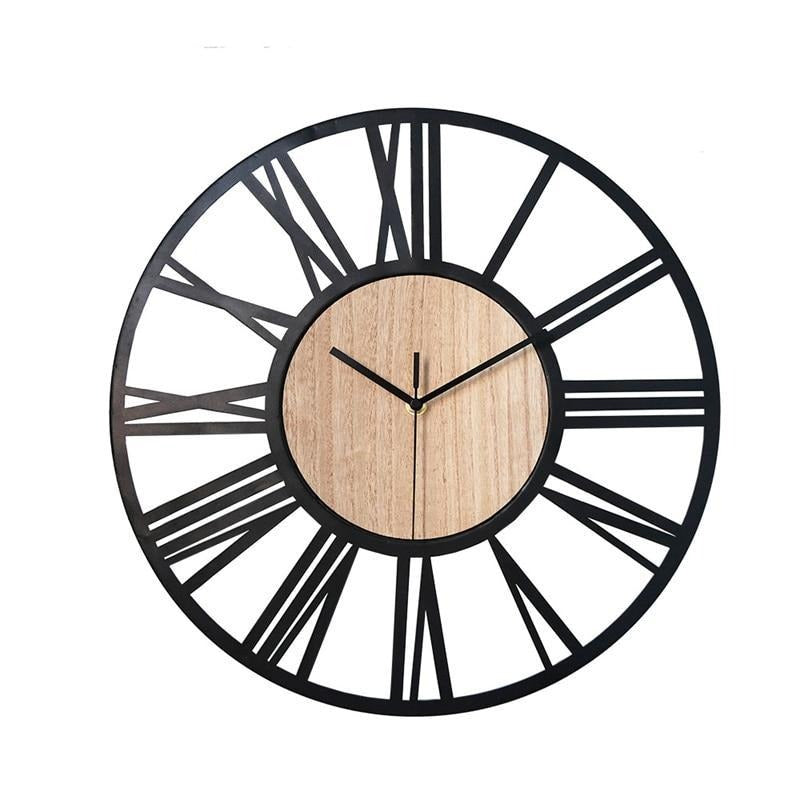 horloge murale industrielle noir et bois vintage metal decorative