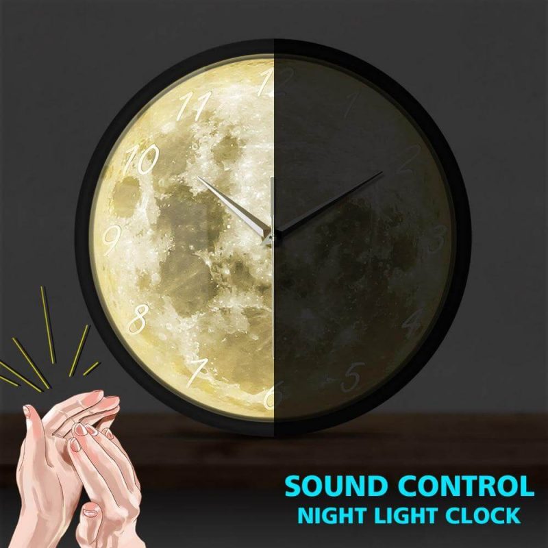 horloge murale lune led lumineuse moderne
