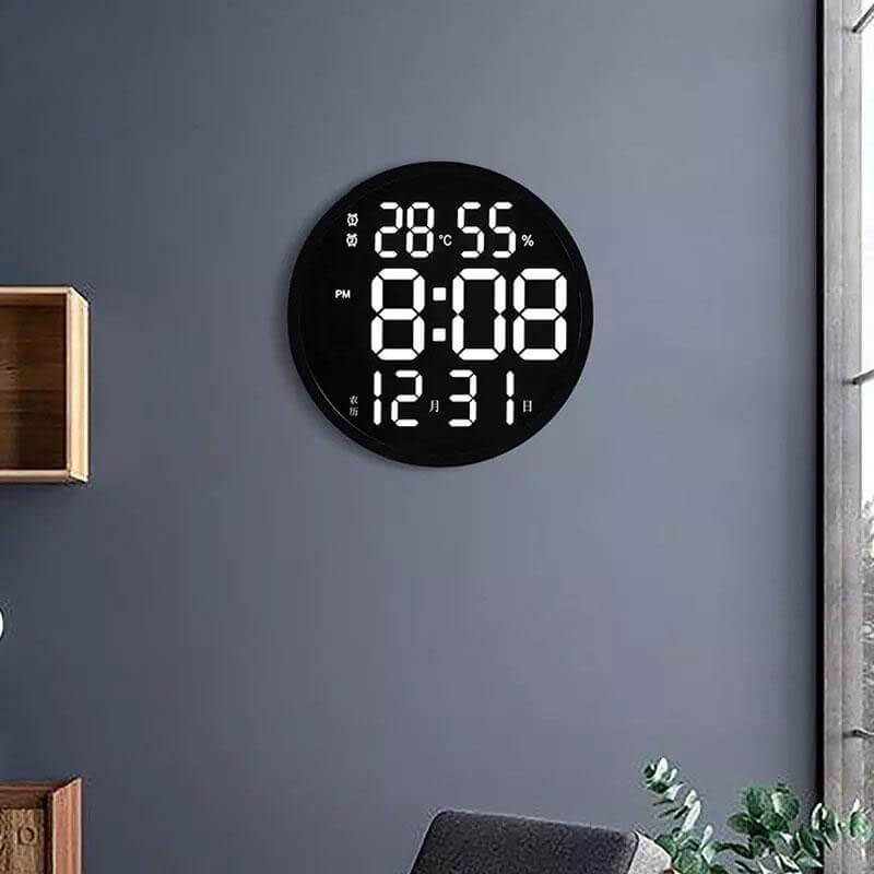 horloge murale numerique design cadran noir led salon