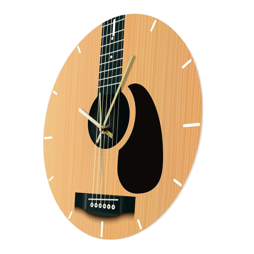horloge murale originale guitare acoustique seche instrument ronde bois