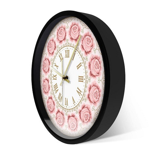 horloge murale originale kitsch rose vintage quartz decorative cuisine avec cadran noir