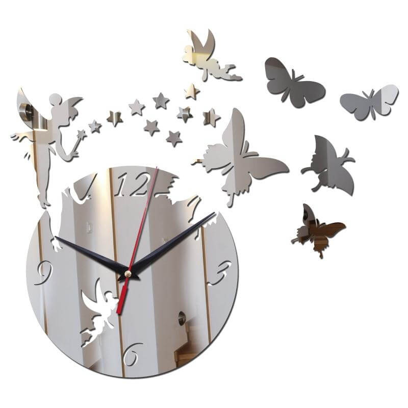 horloge murale originale miroir fee argentee design 30 cm