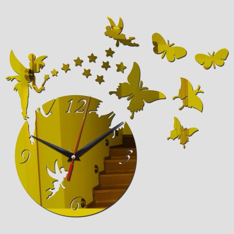 horloge murale originale miroir fee dore design 30 cm