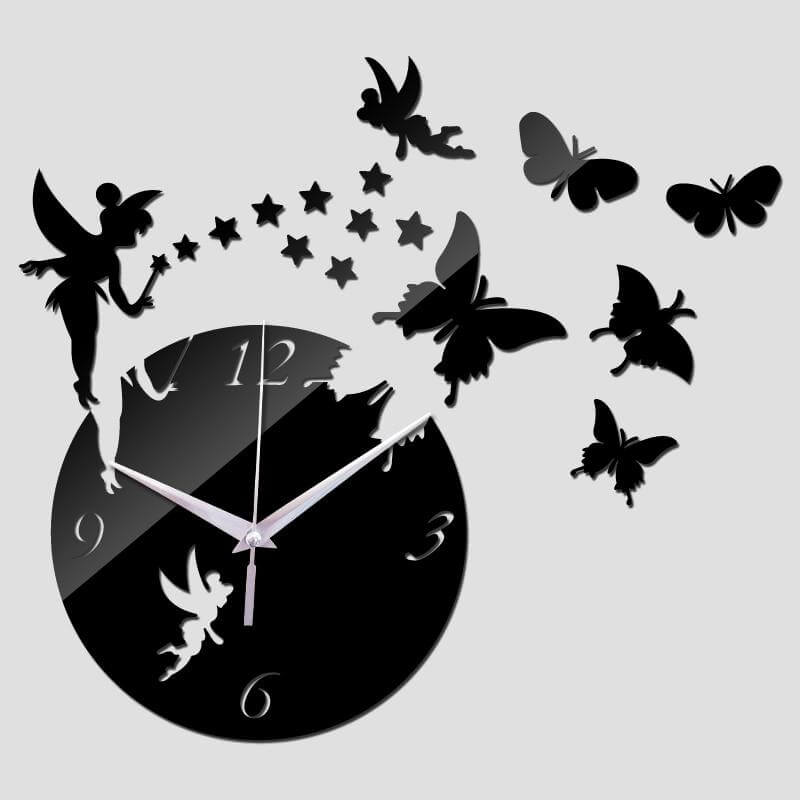 horloge murale originale miroir fee noir design 30 cm