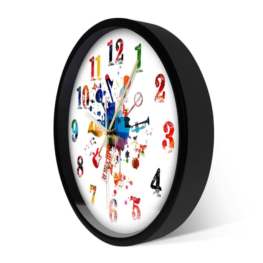 horloge_murale_originale_peinture_musicale_coloree_avec_diametre_de_30_cm_avec_cadran_noir horloge murale originale peinture musicale coloree avec diametre de 30 cm avec cadran noir