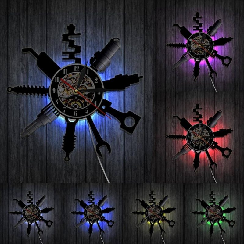 horloge murale outils led lumineuse