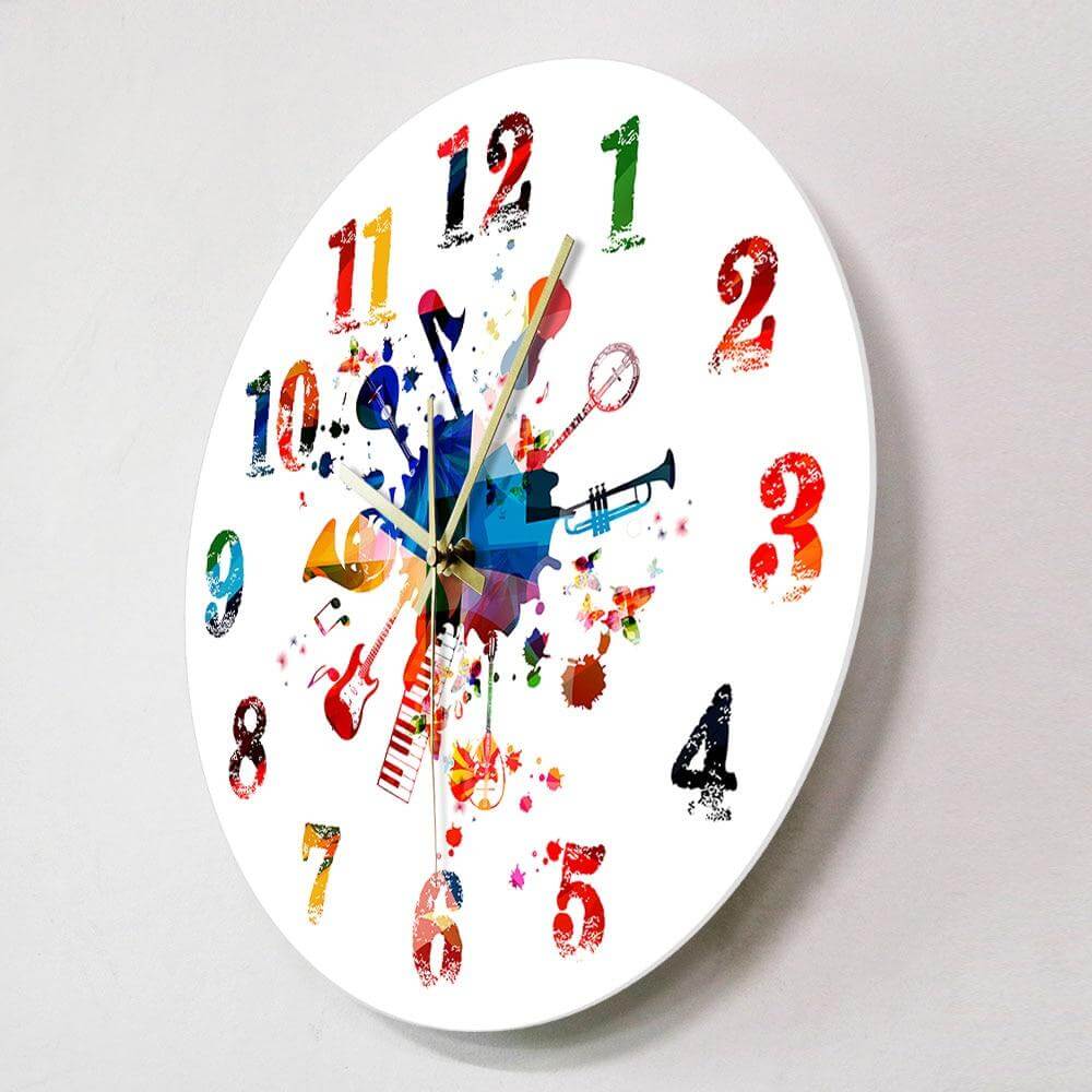 horloge_murale_peinture_musicale_coloree_diametre_30_cm_ronde_au_mur horloge murale peinture musicale coloree diametre 30 cm ronde au mur