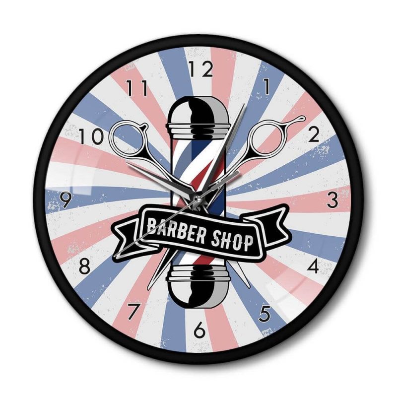 horloge murale pole de salon de coiffure barbershop grande design barbier cadrannoir