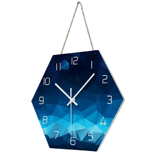 horloge murale scandinave bleu avec chiffre blanc avec corde