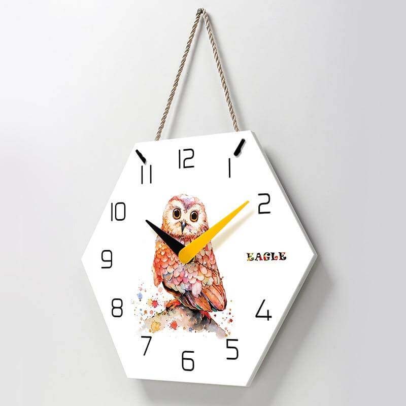 horloge murale scandinave chouette nordique hibou aiguilles noires et jaunes