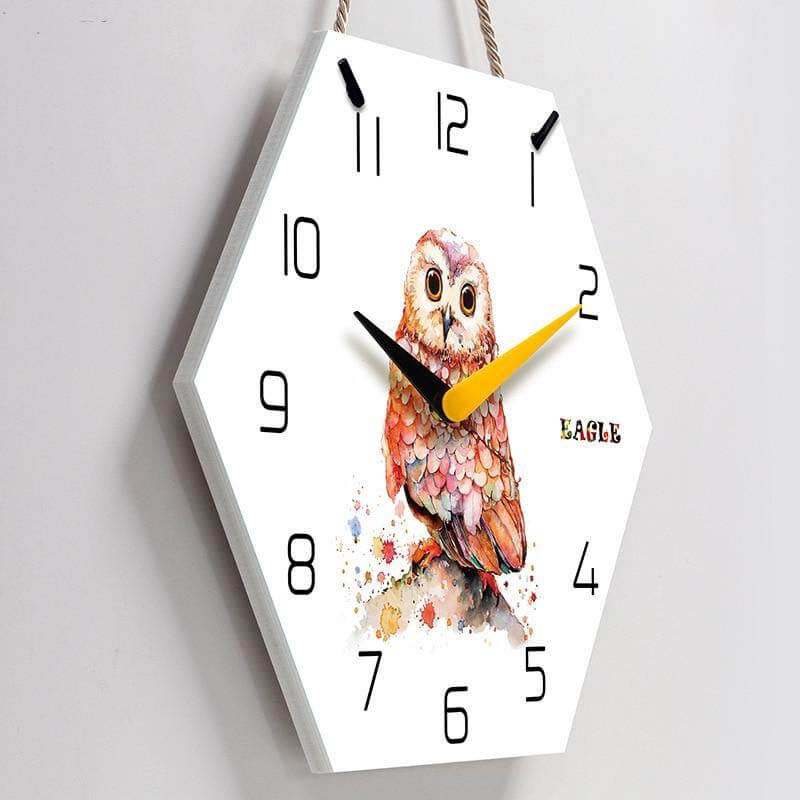 horloge murale scandinave chouette nordique hibou bois aiguille jaune noir