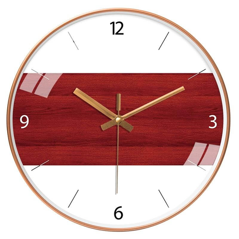 horloge murale scandinave moderne rouge fonce Cadran dore