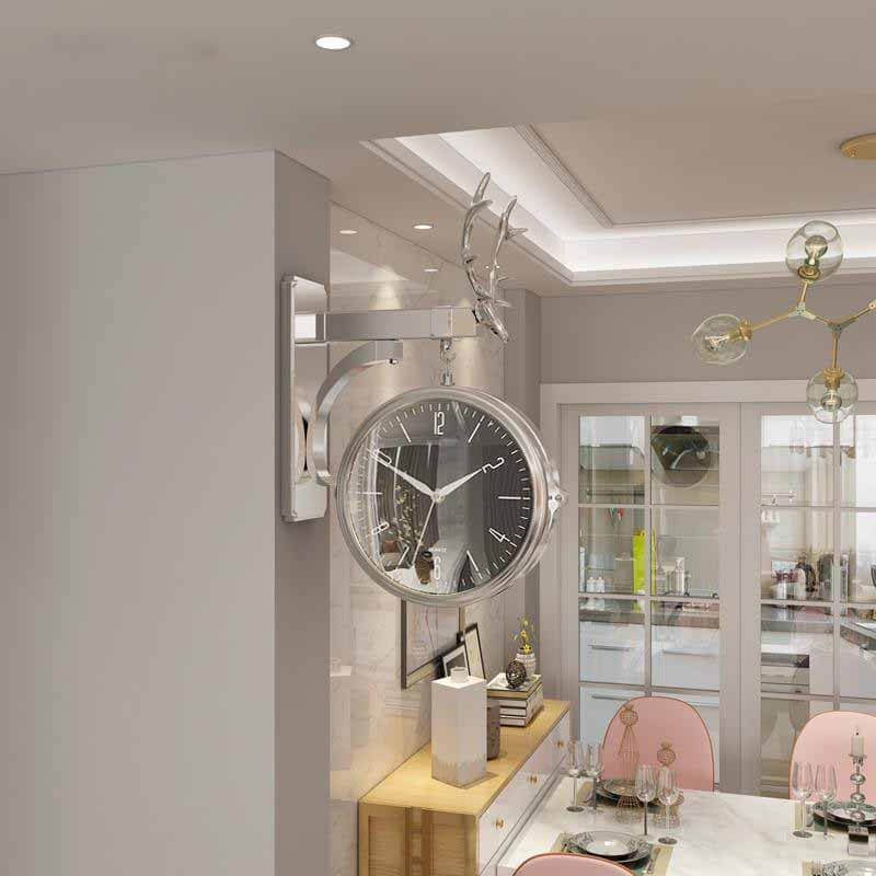 horloge murale scandinave pendule de gare vintage fer forge bistro retro salon argente