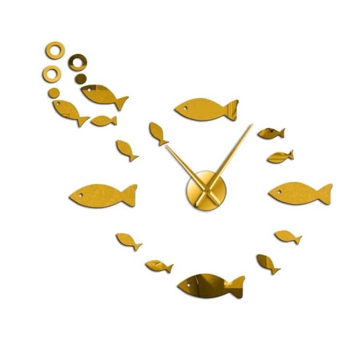 horloge murale stickers poisson dore quartz decoration