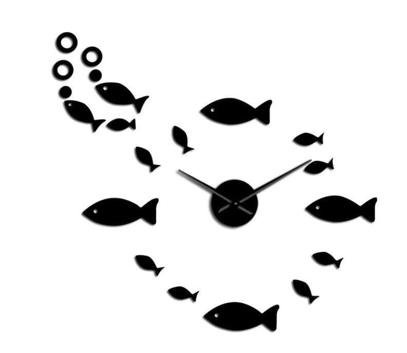 horloge murale stickers poisson noir quartz decoration