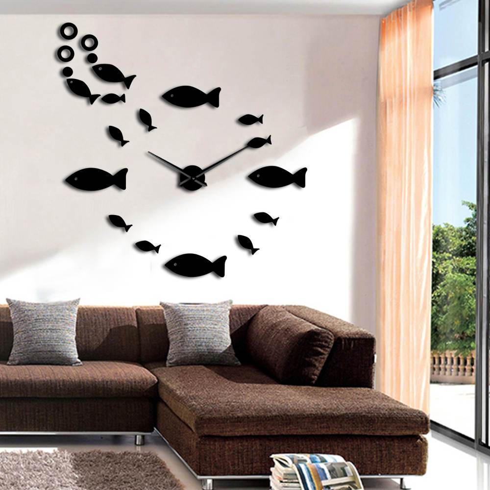 horloge_murale_stickers_poisson_ronde_noire_quartz_decoration_grande_geante_design_salon horloge murale stickers poisson ronde noire quartz decoration grande geante design salon