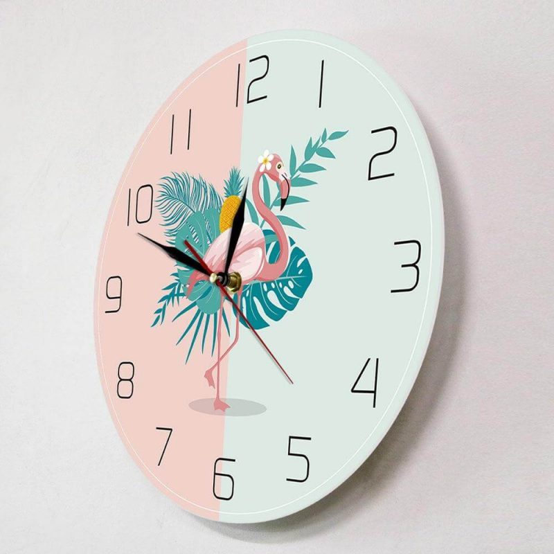 horloge murale tropicale flamand rose