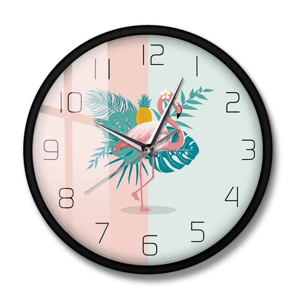 horloge_murale_tropicale_flamand_rose_avec_cadran_30_cm horloge murale tropicale flamand rose avec cadran 30 cm