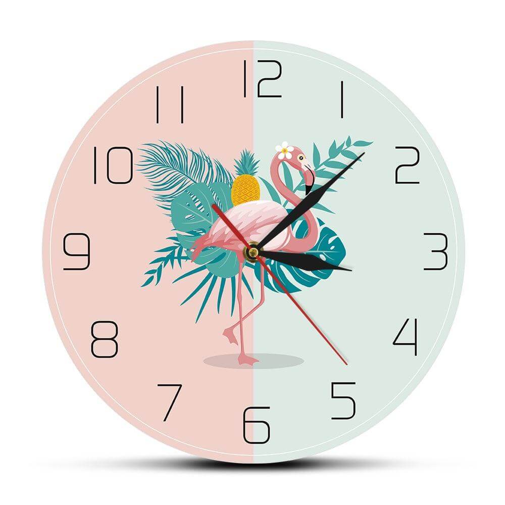horloge_murale_tropicale_flamand_rose_sans_cadran_30_cm horloge murale tropicale flamand rose sans cadran 30 cm