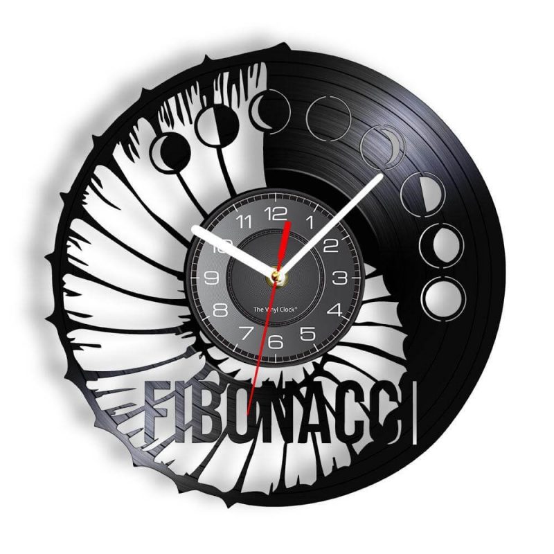 horloge murale vinyle Fibonacci art spirale nombre quartz