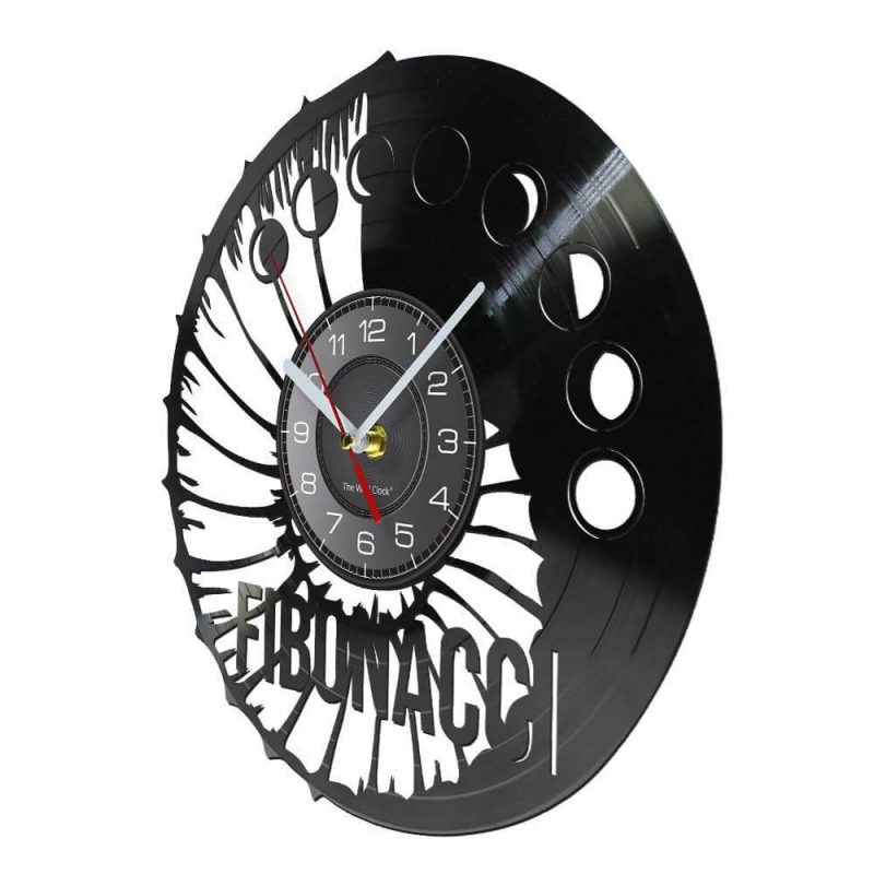 horloge murale vinyle Fibonacci art spirale nombre quartz diametre 30cm
