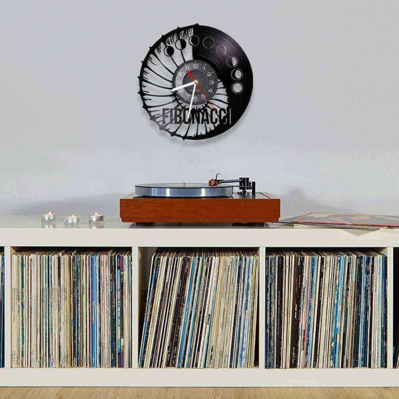 horloge murale vinyle Fibonacci art spirale nombre quartz diametre 30cm salon