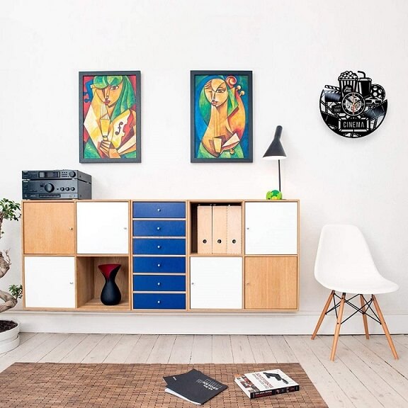 horloge murale vinyle cinema chambre decorative