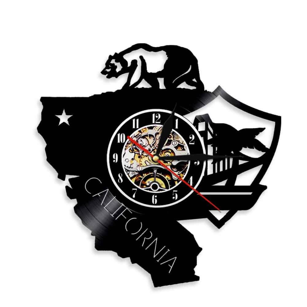 horloge_murale_vinyle_drapeau_californie_ours_california_republic_Etats-Unis horloge murale vinyle drapeau californie ours california republic Etats Unis