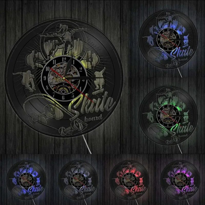 horloge murale vinyle skateboard LED lumineuse coloree cadeau
