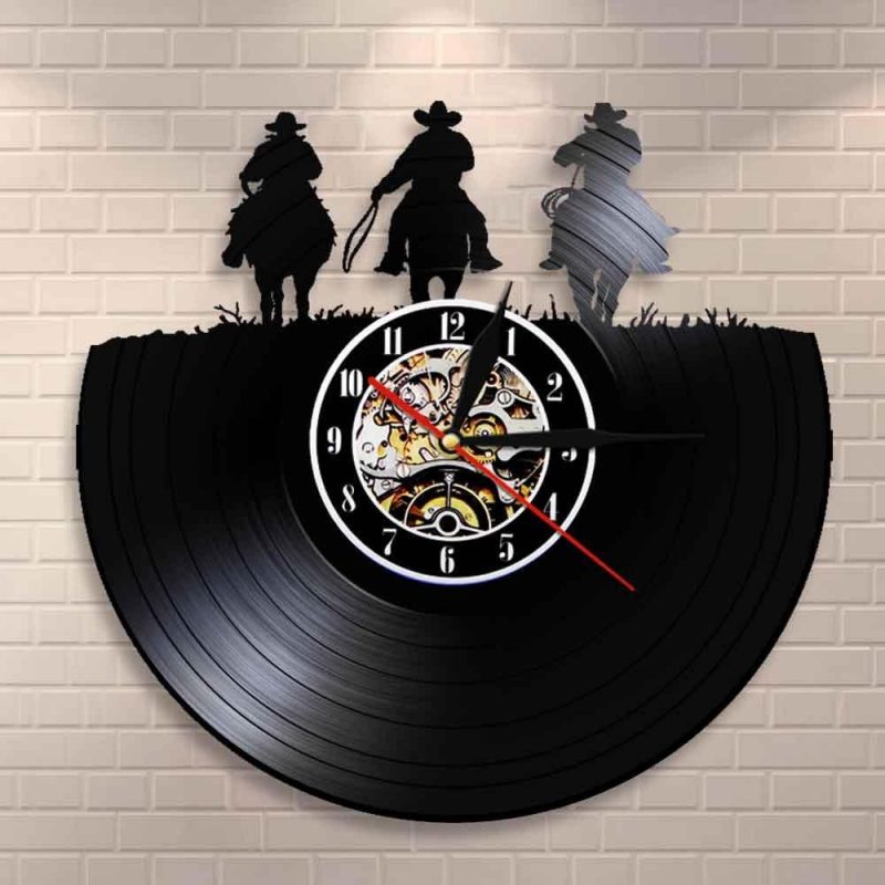 horloge murale vinyle western Cowboy